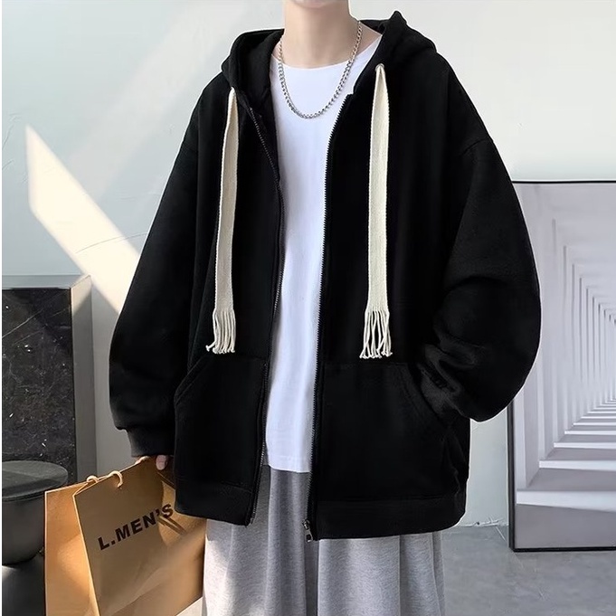 simple plain thời trang áo hoodie nam nữ unisex áo hoodie dây kéo Hàn Quốc áo hoodie form rộng vintage áo hoodie nữ
