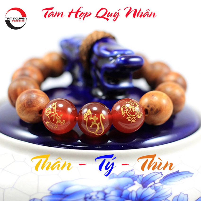 Vòng Tam hợp Quý Nhân Thân- Tý -Thìn gỗ huyết long 100% - Phong thủy Tam Nguyên