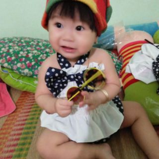 Sét ống nơ quần chấm bi