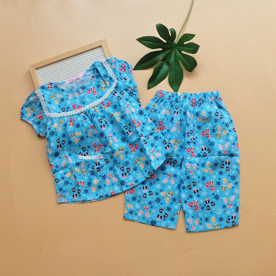 Đồ bộ Pijama lửng mặc hè chất vải kate thoáng mát cho bé gái 12 đến 32kg