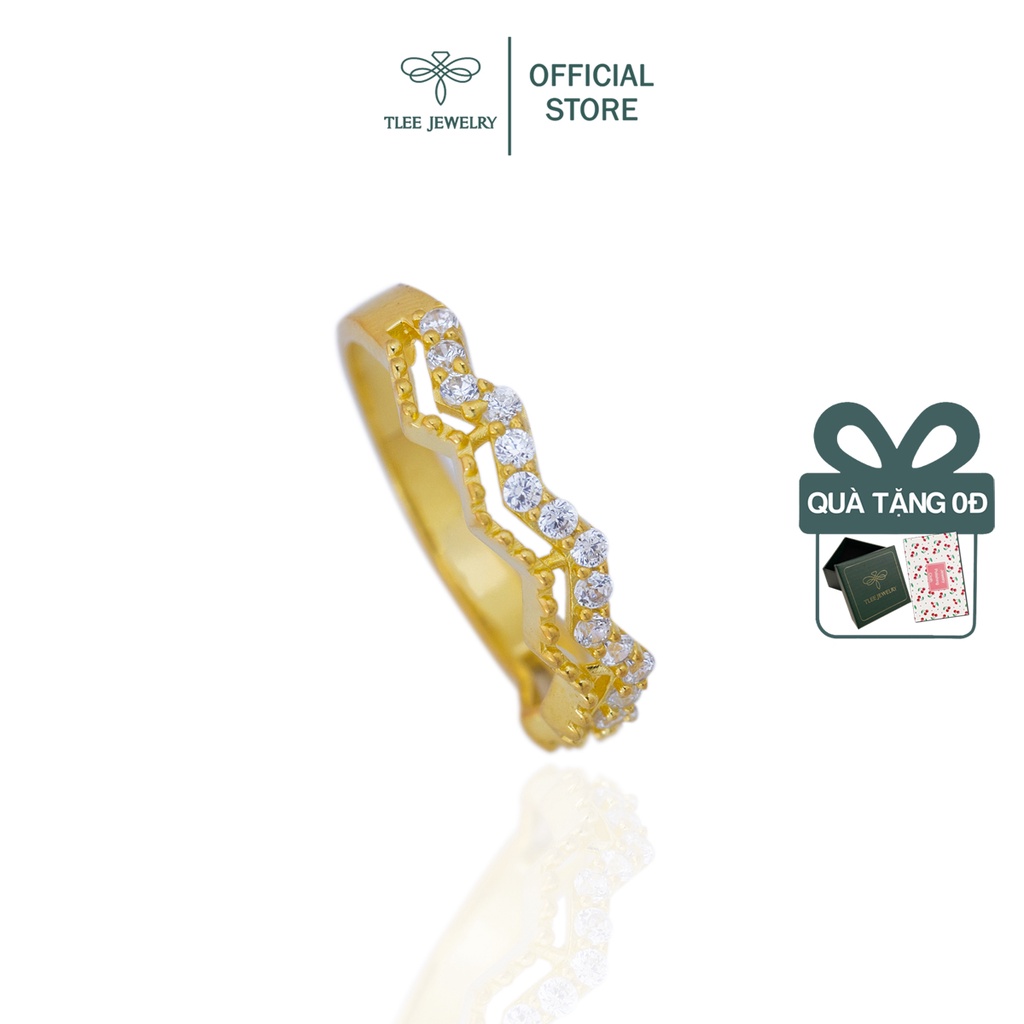 Nhẫn bạc nữ TLEE ziczac hai hàng mạ vàng 14k nạm đá sang trọng TleeJewelry A0146