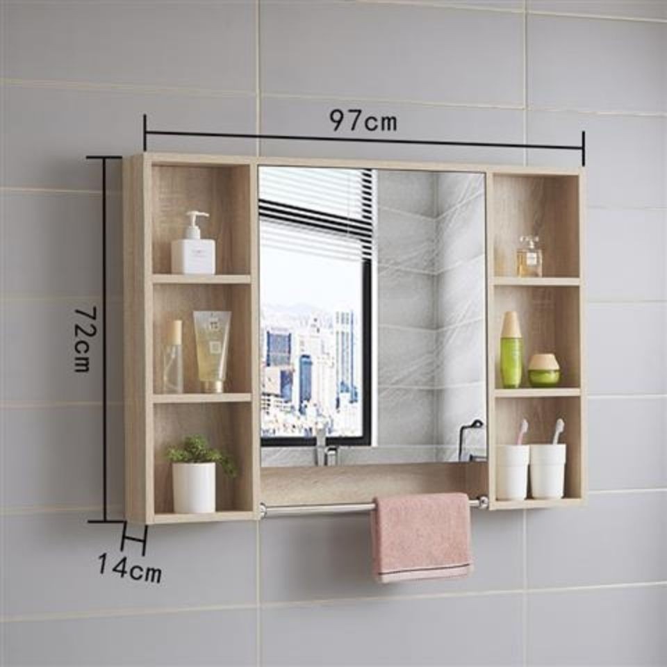 Tủ gương phòng tắm bằng gỗ nguyên khối hiện đại và đơn giản, treo tường không thấm nước thân thiện với môi trường Kệ | BigBuy360 - bigbuy360.vn