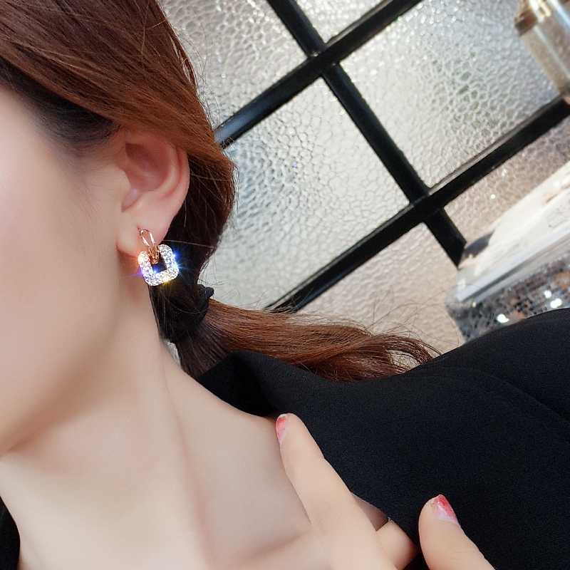 Bông tai mạ bạc 925 hình vuông đính đá phong cách thời trang