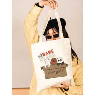 Túi Xách Đeo Vai Vải Canvas In Hoạt Hình We Bare Bears Dễ Thương Cho Học Sinh