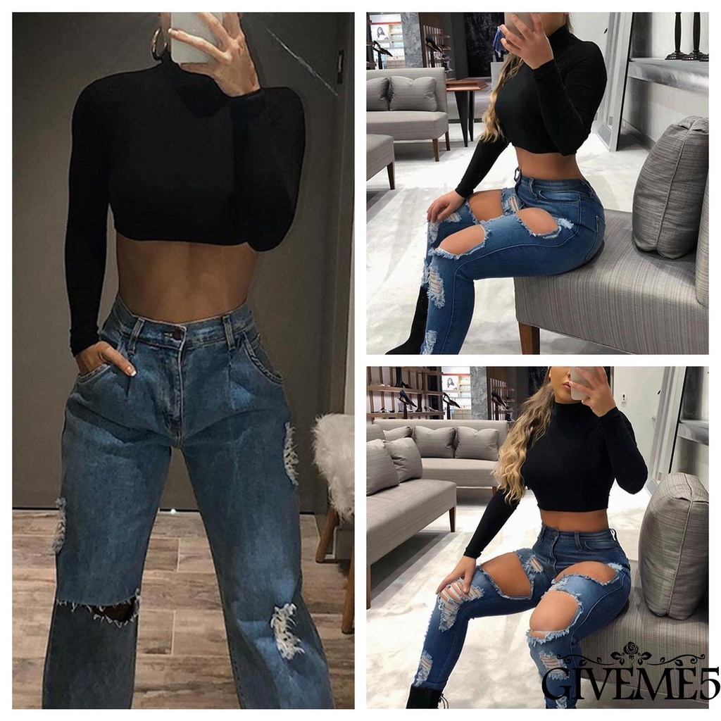 Áo croptop tay dài cổ lọ màu trơn thời trang cho nữ chất lượng cao