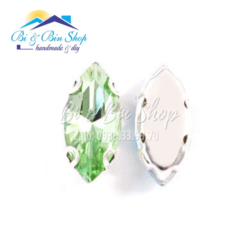 20 Viên Đá Đế Lá Me 7x15mm Hạt Pha Lê Đính kết Trang Phục, Làm Phụ Kiện Thời Trang