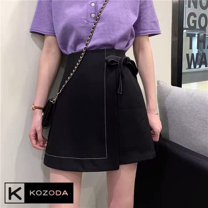 Chân váy chữ a trơn chỉ nổi có nơ buộc ngắn nữ eo cao hè 2021 phong cách mới ôm dáng Kozoda CV25