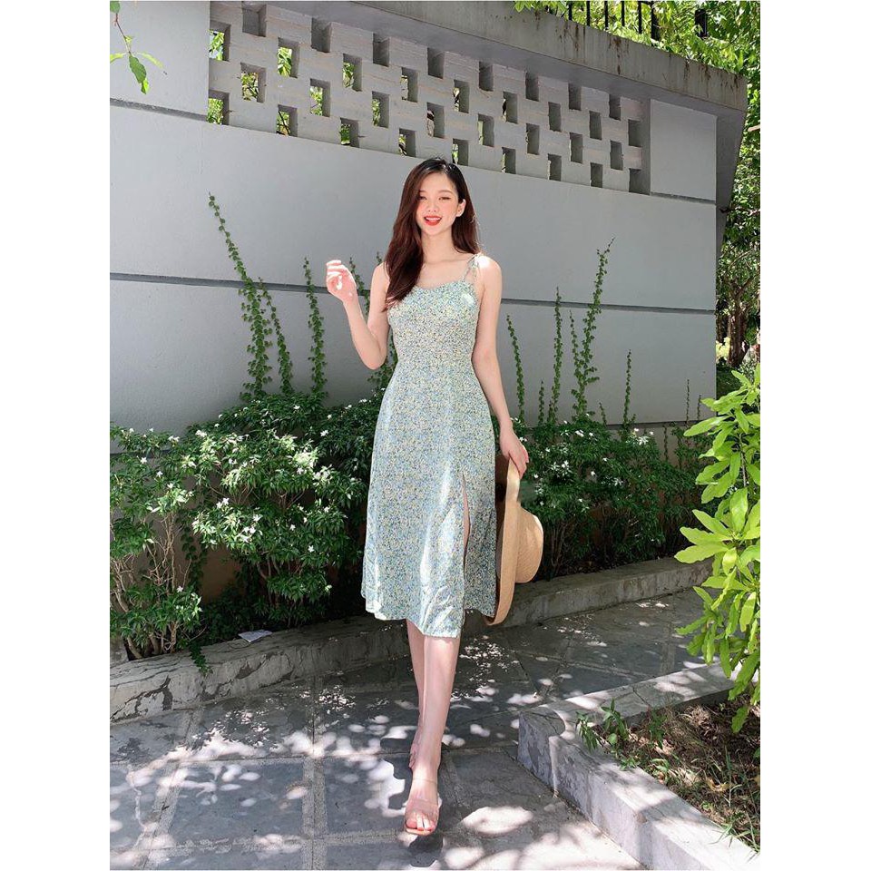 Váy hoa nhí 2 dây dáng dài đi biển ulzzang Hàn Quốc, Váy 2 dây hoa nhí kèm mút ngực Vintage VTT1 - Peyy clothig | BigBuy360 - bigbuy360.vn