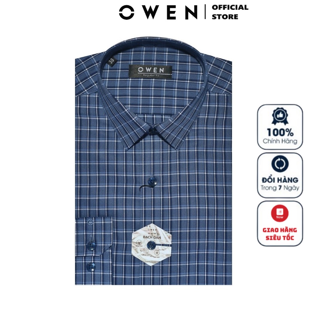 Áo Sơ Mi Nam Dài Tay Owen AR23387D Somi Công Sở Cao Cấp Màu Xanh Kẻ Caro Dáng Suông Không Túi Chất Sợi Bạch Đàn Mềm Mát