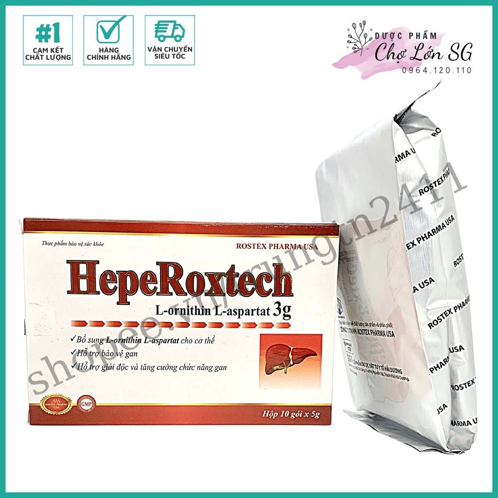 Cốm Hepe Roxtech L-ornithine L-aspartat giảm xơ gan, men gan, nhiễm mỡ  - Hộp 10 gói