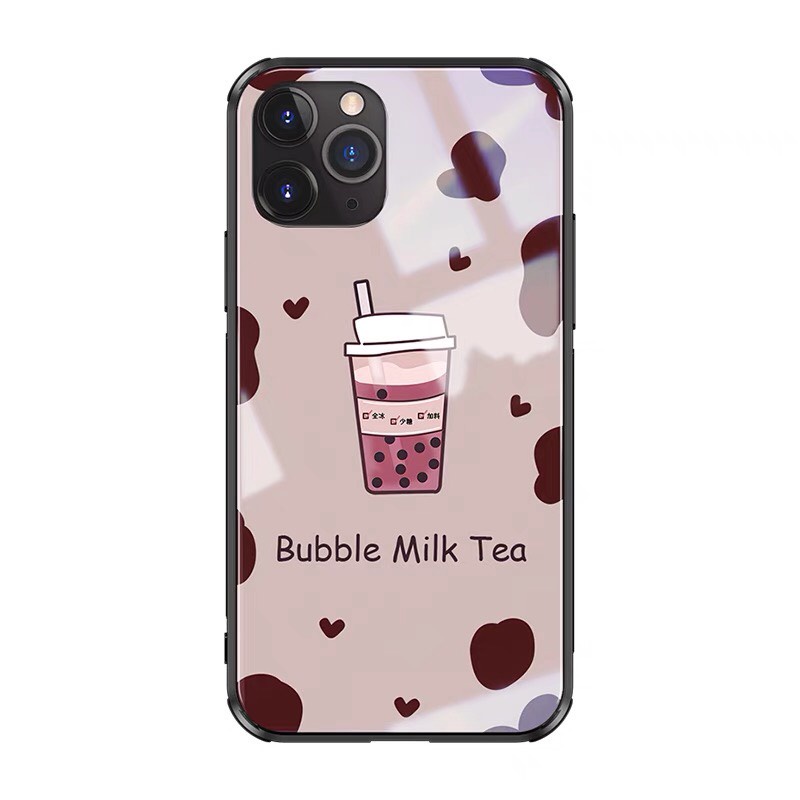 Ốp lưng iphone kính bò sữa Milk Tea cute case 14plus 14 pro max 13 12 promax 11 mini 6 6s 7 8 plus x xr xs Se