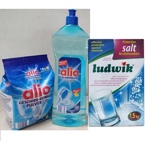 Bộ 3 sản phẩm bột rửa bát Alio + Muối rửa bát ludwik + bóng alio