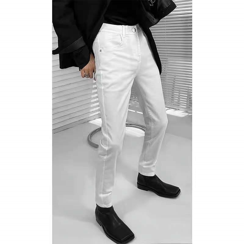 ⚡𝐐𝐔𝐀̀ 𝐒𝐈𝐄̂𝐔 𝐇𝐀̂́𝐏 𝐃𝐀̂̃𝐍⚡Quần jean nam trắng trơn rách gối chất bò co giãn cao cấp ống đứng dáng slimfit đẹp TRENDYSTORE | BigBuy360 - bigbuy360.vn
