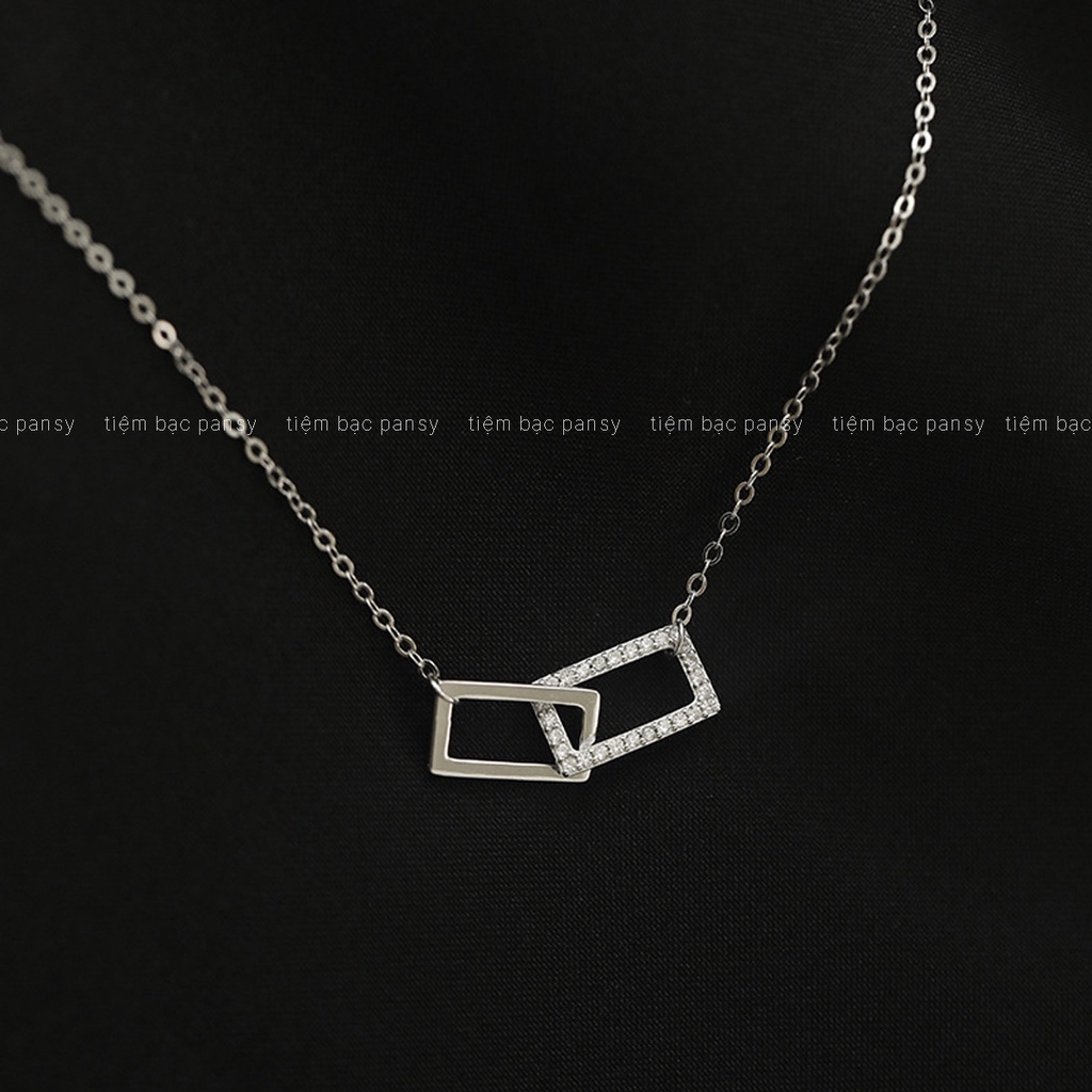 Dây chuyền bạc nữ PANSY mặt 2 hình chữ nhật lồng nhau, vòng cổ nữ bạc thật cá tính