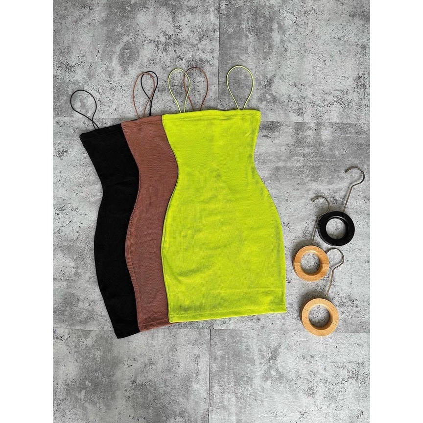 Đầm body nữ 2 dây trơn, váy ôm hai dây nhiều màu chất len tăm- ringu shop