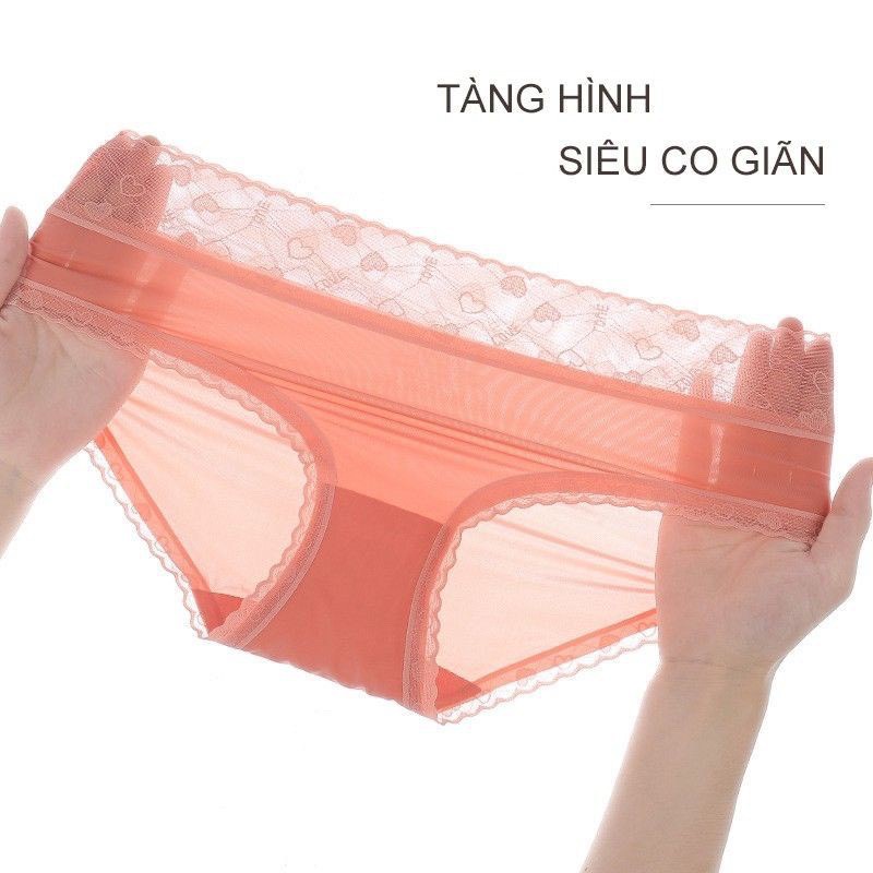 Quần lót nữ su lụa sữa tàng hình cạp ren họa tiết trái tim QL99