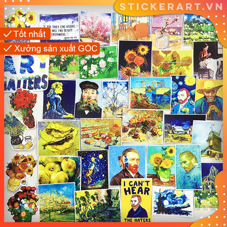 [ART - VAN GOGH#1] 127 Sticker chống nước/dán xe laptop mũ bảo hiểm vali...