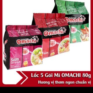 Lốc 5 Gói Mì Omachi Bò Hầm, Sườn, Tôm gói 80g)