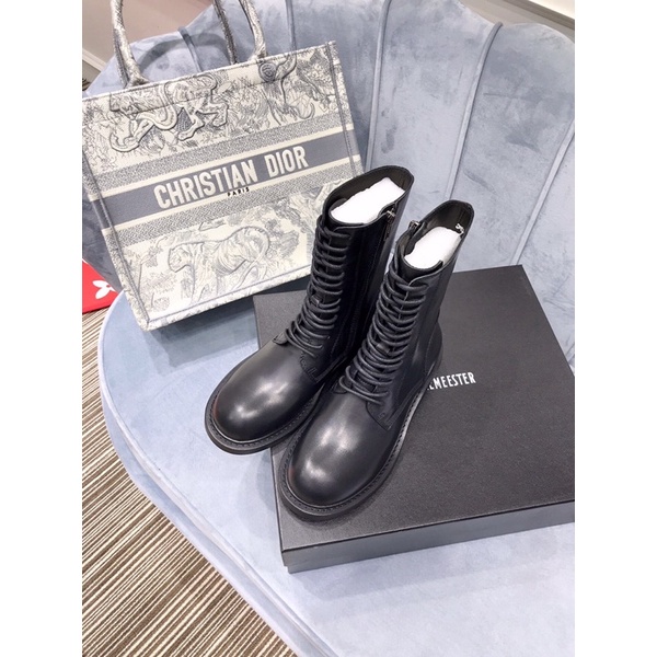 Giày bốt cổ cao, bốt chiến binh buộc dây Ann Demeul* da bò cao cấp