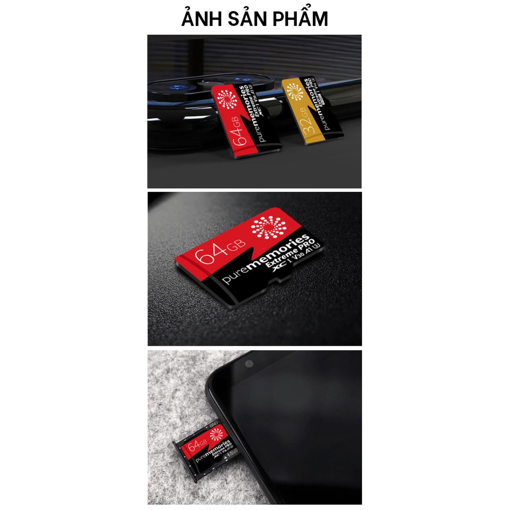 Thẻ nhớ 64Gb/32Gb Purememories Pro U3 Class 10–chuyên dụng cho CAMERA, Điện thoại, Máy ảnh,... tốc độ cao 95Mb-140Mb/s