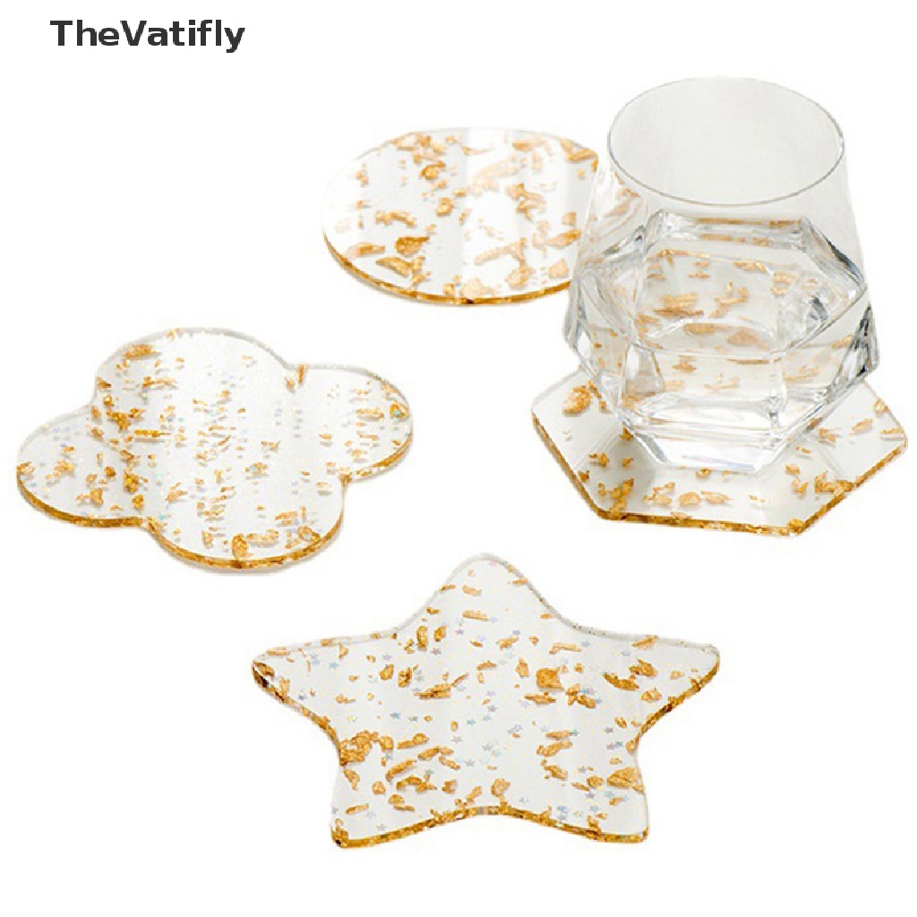 [Thevalifly] Tấm Lót Cốc Trà Cà Phê Cách Nhiệt Bằng Lá Vàng Acrylic
