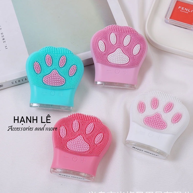 Máy rửa mặt silicon massage cao cấp hình chân mèo sạc điện dễ thương với lớp silicon mềm mại tẩy sạch bụi bẩn
