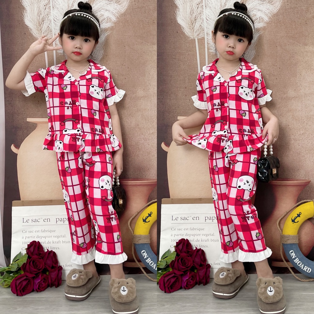 Pijama lụa Hàn cho bé gái 4-9 họa tiết cực xinh yêu P2