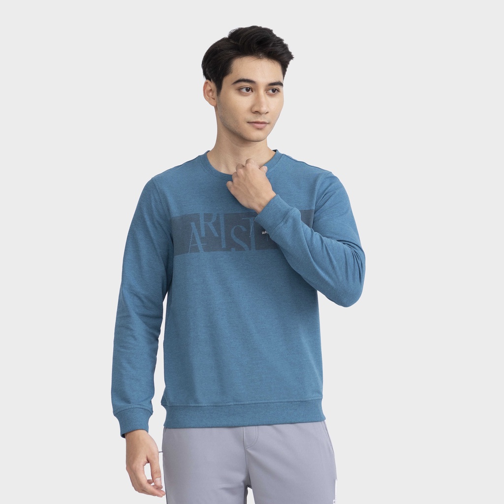 Áo nỉ nam dài tay bo gấu Aristino họa tiết in thân trước thời thượng, nam tính - ASW009W2