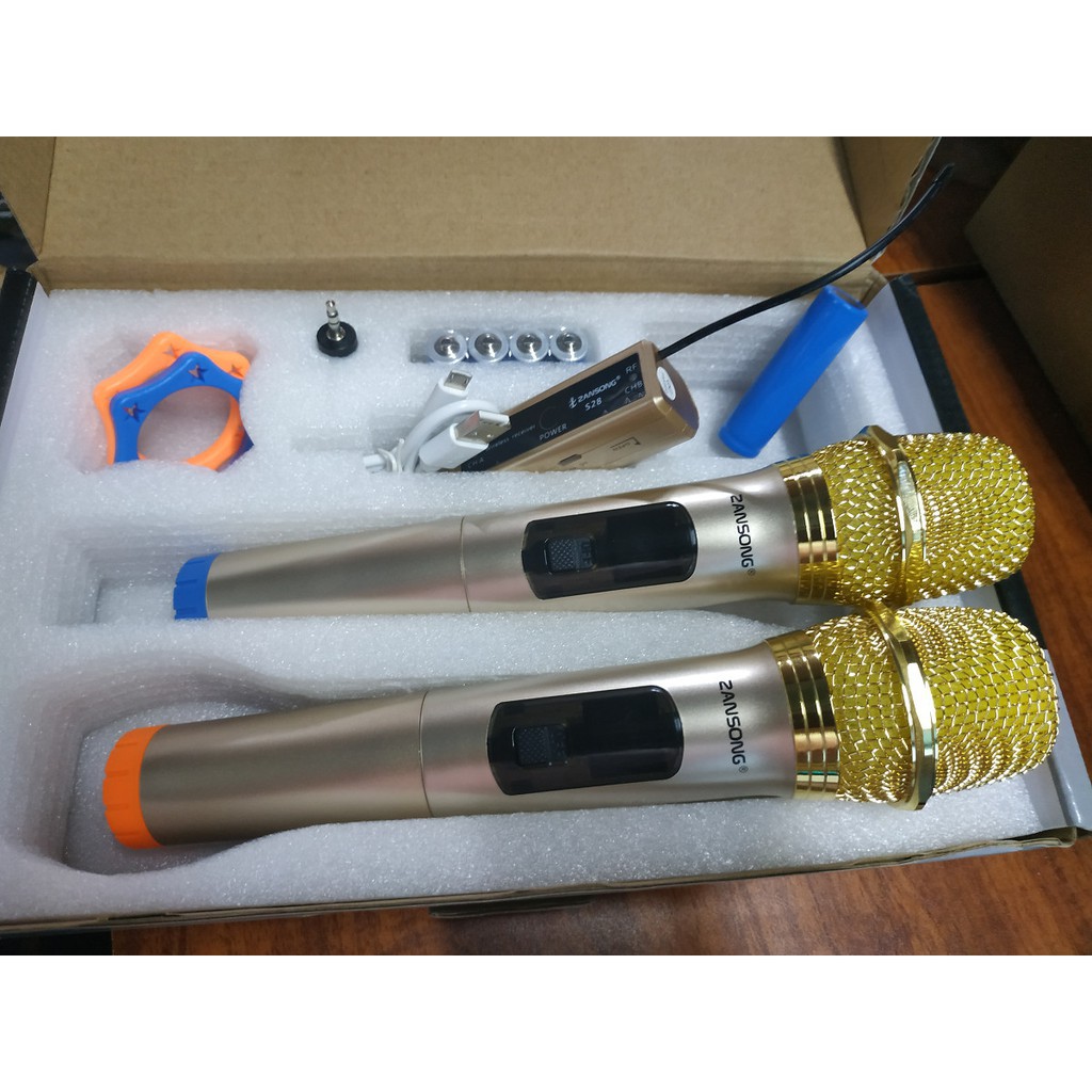 Bộ 2 micro karaoke không dây Zansong S28 kết nối uhf cho loa kéo - Hỗ trợ các thiết bị có jack cắm 3.5mm và 6.5mm