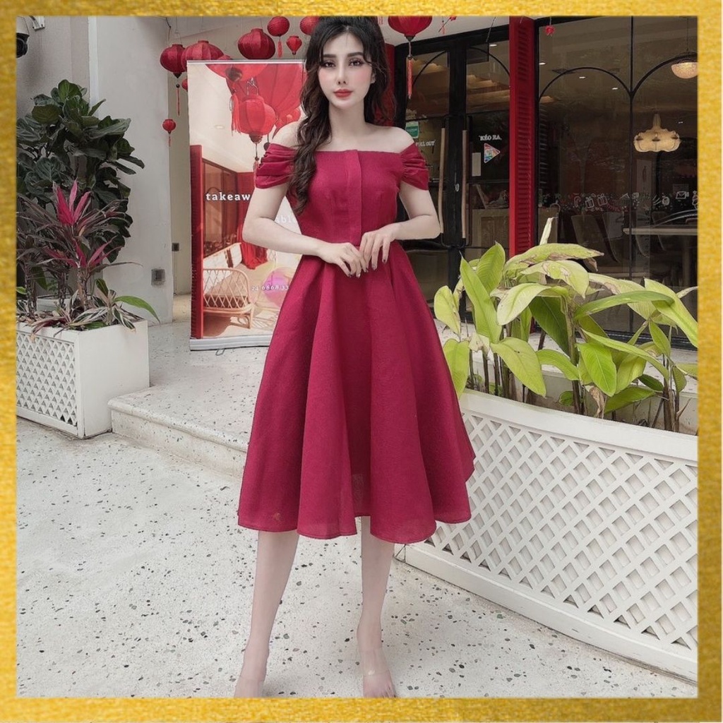 VÁY ĐẦM THIẾT KẾ BỆT VAI DÁNG XÒE CHẤT LIỆU TAFTA