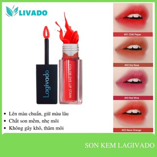 Son kem lì LAGIVADO  siêu mịn, cực nhẹ môi Color Dye Lip Stain dạng nước Hàn Quốc – 04 màu son đẹp 4,5g