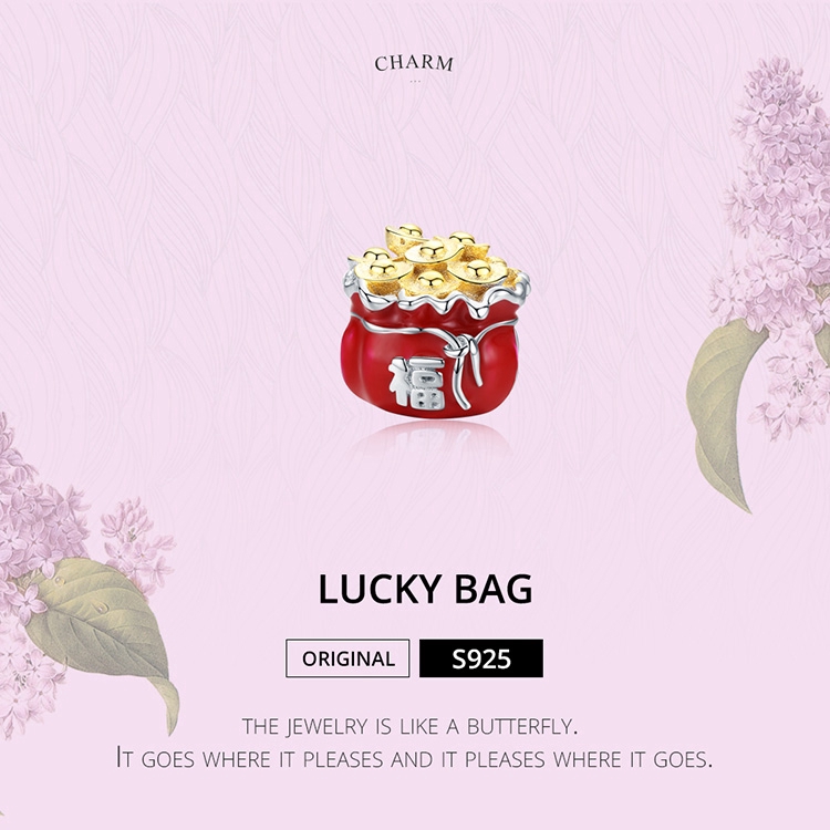 Hạt Xỏ Vòng Tay Bamoer BSC100 Cho Nữ Hình Túi Lộc Tài Màu Đỏ Làm Bằng Kim Loại Mạ Bạc | BigBuy360 - bigbuy360.vn