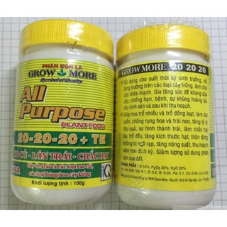 Phân Bón Lá CAO CẤP Growmore NPK 20-20-20+TE All Purpose ( Grow More 100g )