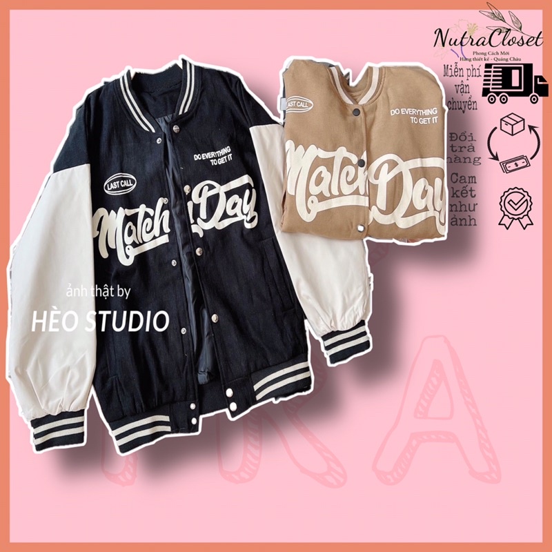 Áo khoác bóng chày bomber kaki da lộn 2 lớp in chữ unisex ulzzang nam nữ