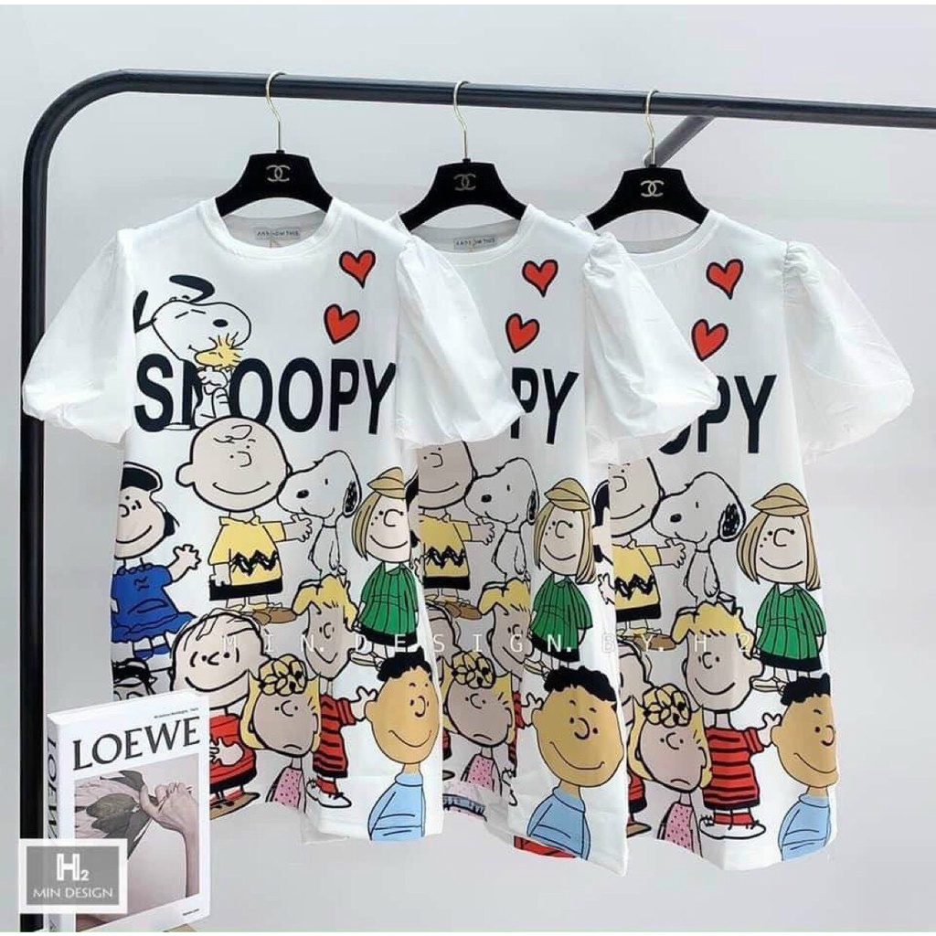 Váy bé gái, váy cộc tay 3D họa tiết Snoopy và Mickey Mouse size đại 20-35kg