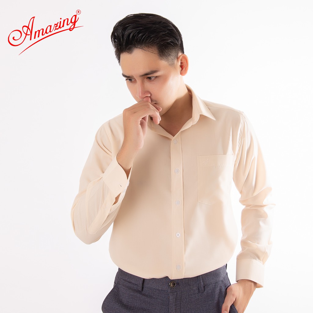 Áo somi nam công sở Amazing, form suông, vạt bầu đuôi tôm, tay dài, vải KT silk mềm mại, đủ size