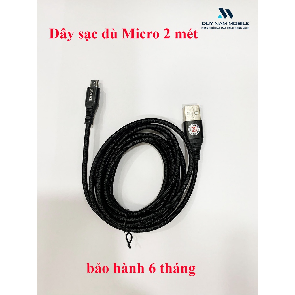 Cáp sạc dù Micro dài  2 mét ZUZG - bảo hành 6 tháng