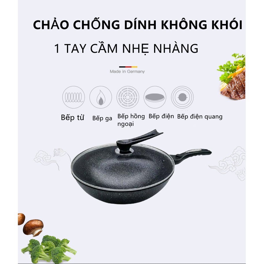 Chảo chống dính siêu bền đá sâu COOPIA Hàn Quốc có nắp - đường kính 32cm