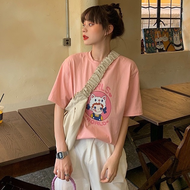 Áo Thun Ngắn Tay Dáng Rộng In Họa Tiết Cá Tính Trẻ Trung