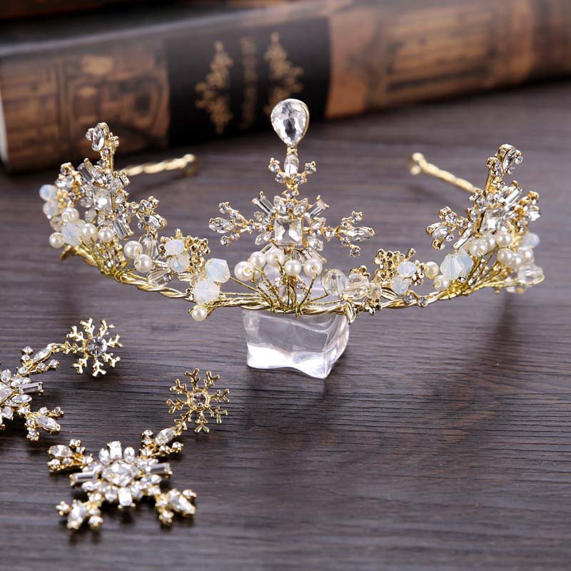 Set hoa tai + vương miện + hoa tai cho cô dâu