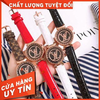 Đồng hồ Nữ Louis vuitton LV150e dây da mẫu mới, viền đá siêu đẹp, hot