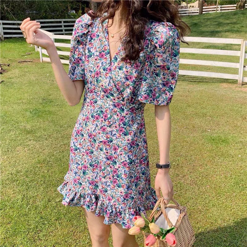 Váy đầm hoa zara họa tiết sang chảnh 💓 đầm đuôi cá tím - váy hoa dáng xòe tôn dáng | BigBuy360 - bigbuy360.vn