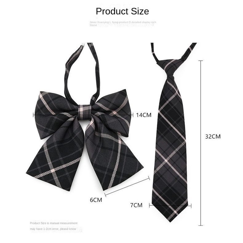 Cà Vạt Nơ Họa Tiết Sọc Caro Đen Phong Cách Nhật Bản Cho Nữ
