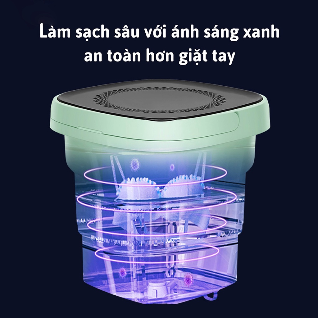 Máy Giặt Mini Gấp Gọn Di Động Vắt Khô Khử Khuẩn Bằng Ánh Sáng Xanh Đèn Rọi Ray Asaki, Máy Giặt Đồ Vắt Quần Áo Thông Minh