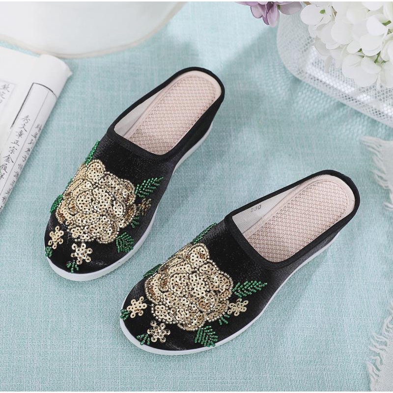 Giày Sandal Đế Xuồng Tăng Chiều Cao Thêu Họa Tiết Phong Cách Thái Lan Cổ Điển SA7 2]