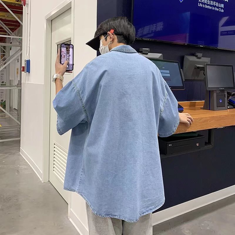Áo Sơ Mi Nam Denim Tay Dài Thời Trang Dành Cho Hàn Quốc bigsize áo phong rộng unisex simple tiếng Nhật áo thun tay lỡ form rộng