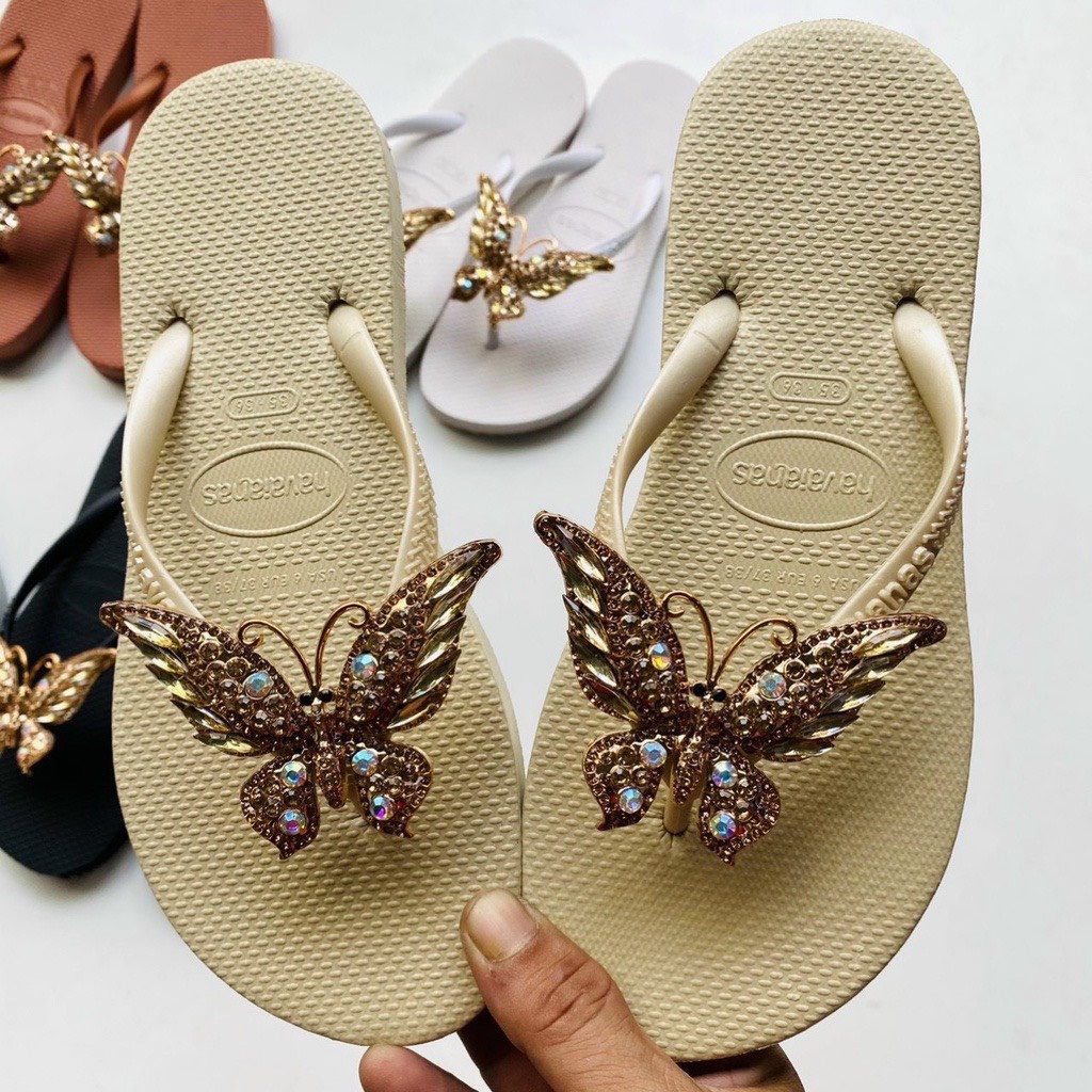 Dép kẹp xốp cao su ép xỏ ngón, tông Thái Havaianas đính charm d127- Lululola