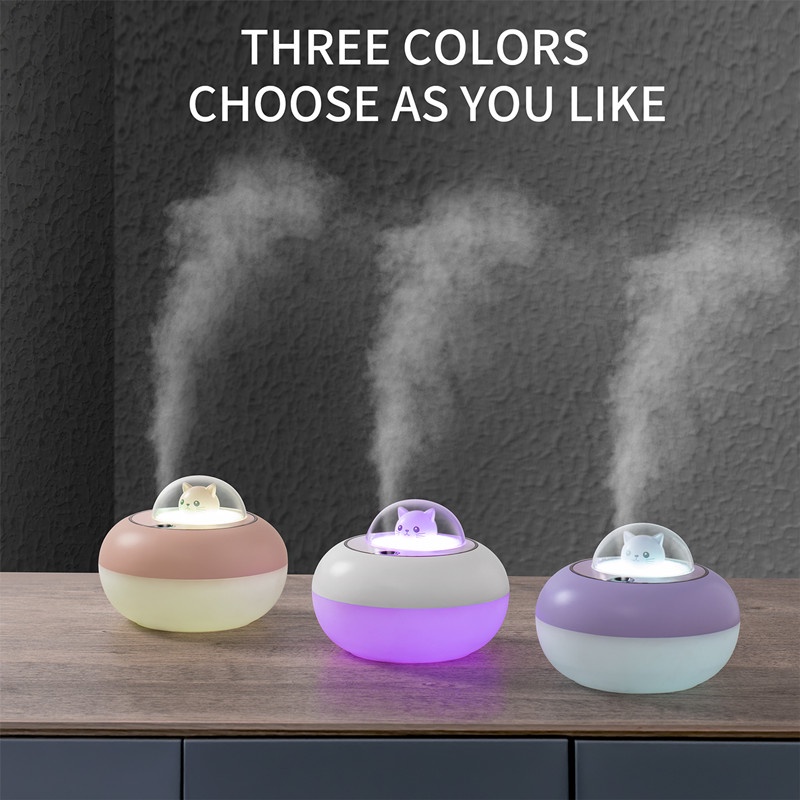 Máy phun sương tạo độ ẩm mini 320ml có đèn LED thiết kế mèo dễ thương nhiều màu tùy chọn