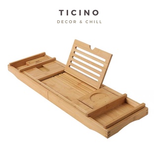 Giá gác bồn tắm gỗ tre cao cấp có ngăn đựng nến thơm, giá tựa sách, Ipad - TICINO
