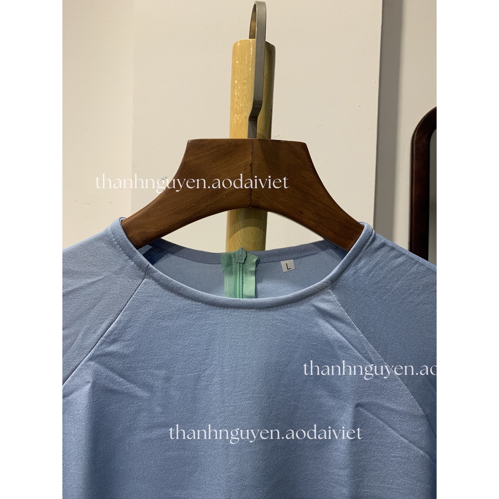 Áo dài xanh da trời dáng suông truyền thống lụa Tây Thi